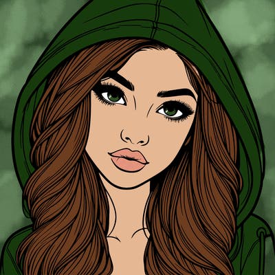 realistic beautiful girl with a hood on