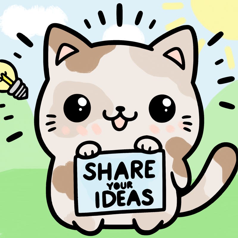 a cute cat saying share your ideas