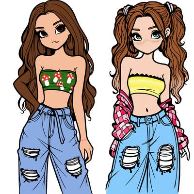 2 girls in crop tops and baggy jeans ripped