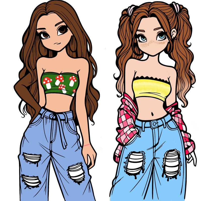 2 girls in crop tops and baggy jeans ripped