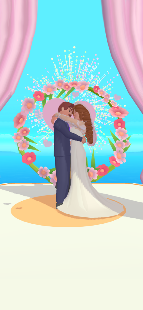 Good Mom Bad Mom Run Games - 3D characters of a bride and groom at a wedding ceremony with flowers
