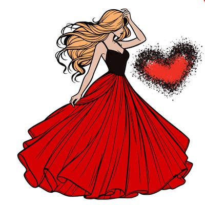 realistic woman with dress flowing in the wind