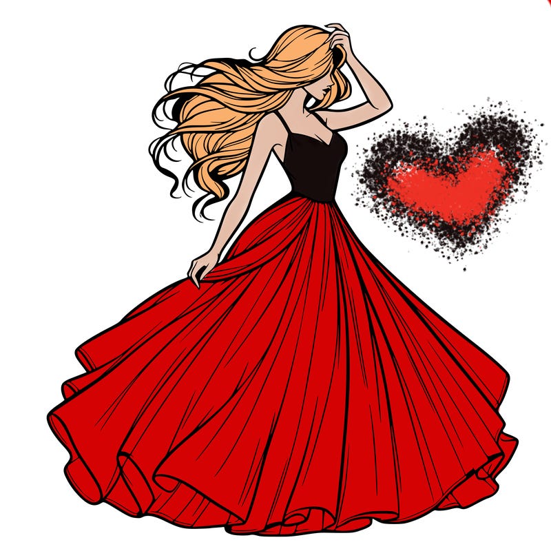 realistic woman with dress flowing in the wind