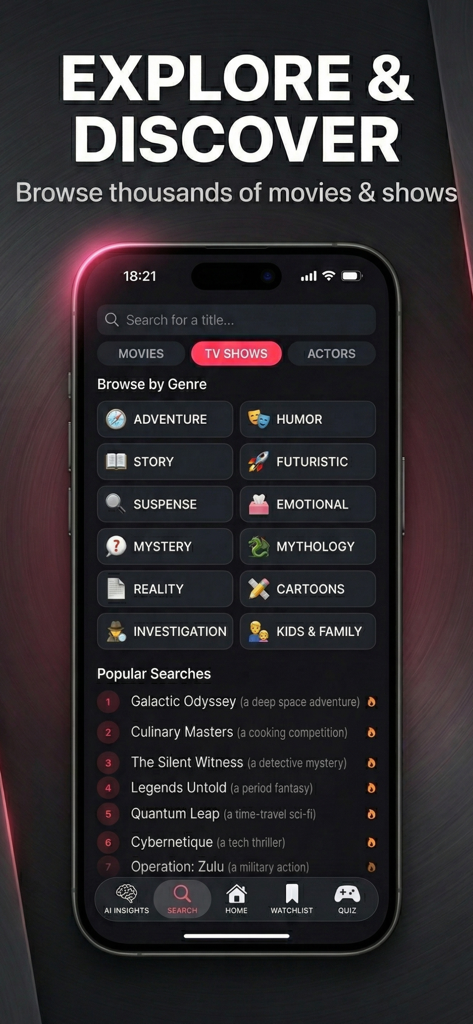 Super cine : Movies & TV Shows - Interface do aplicativo Super cine para pesquisar filmes e séries por gênero