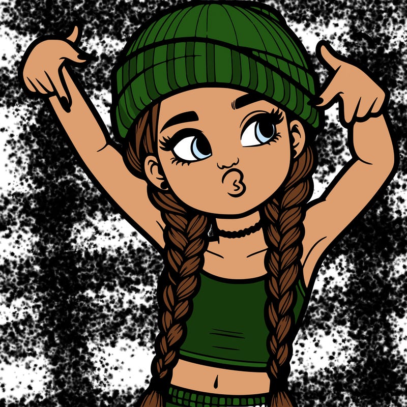 realistic teenage girl with braids and a beanie and crop top doing 🫶🏼