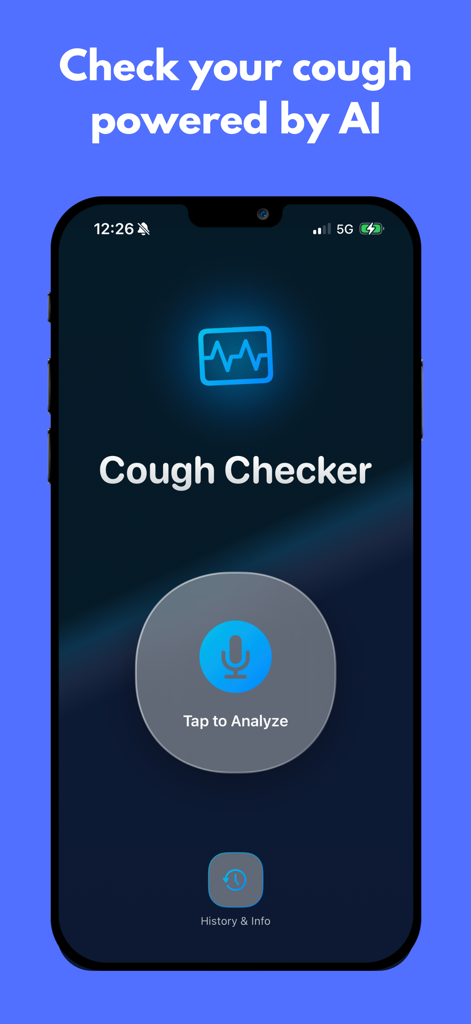 AI Cough Checker - Interface of the AI Cough Checker app showing the tap to analyze button for recording cough sounds
