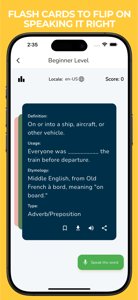 Spelling Bee Spelling Better - Spelling Bee app flashcard showing word definition and usage