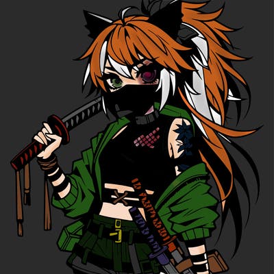 gorgeous edgy anime girl with a ninjato in one hand