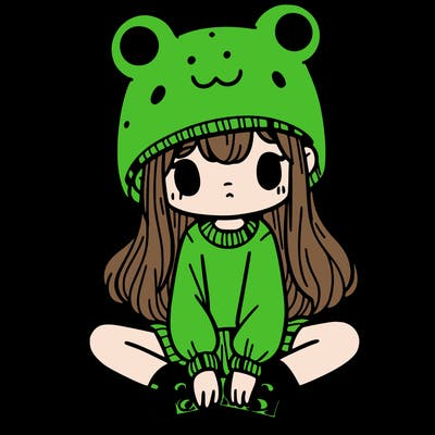 a girl wearing a frog hat and some frog socks