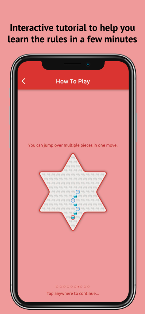 Chinese Checkers Online - Chinese Checkers interactive tutorial screen showing how to play and jump pieces