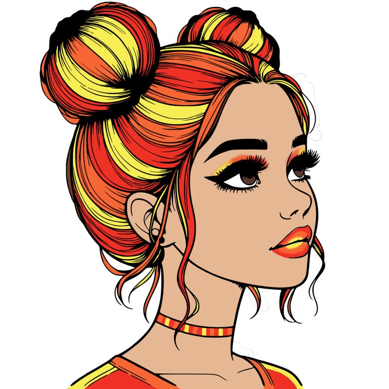 realistic girl with buns on the top of her head