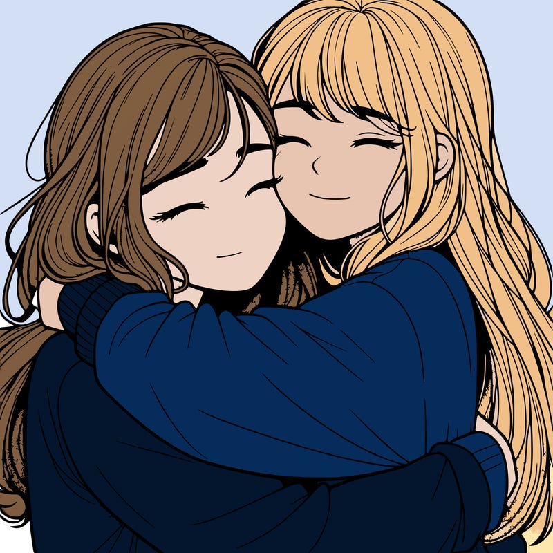 realistic two girls hugging