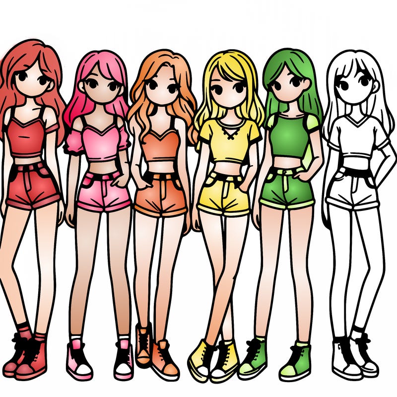 a group of girls wearing crop tops and shorts