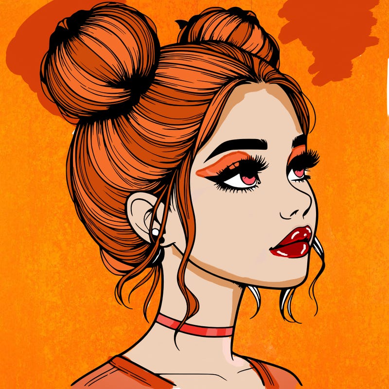 realistic girl with buns on the top of her head