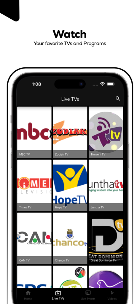 Kanema Online - Live TV channel list on the Kanema Online mobile app