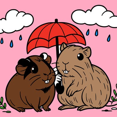 guinea pig and capybara on a rainy day