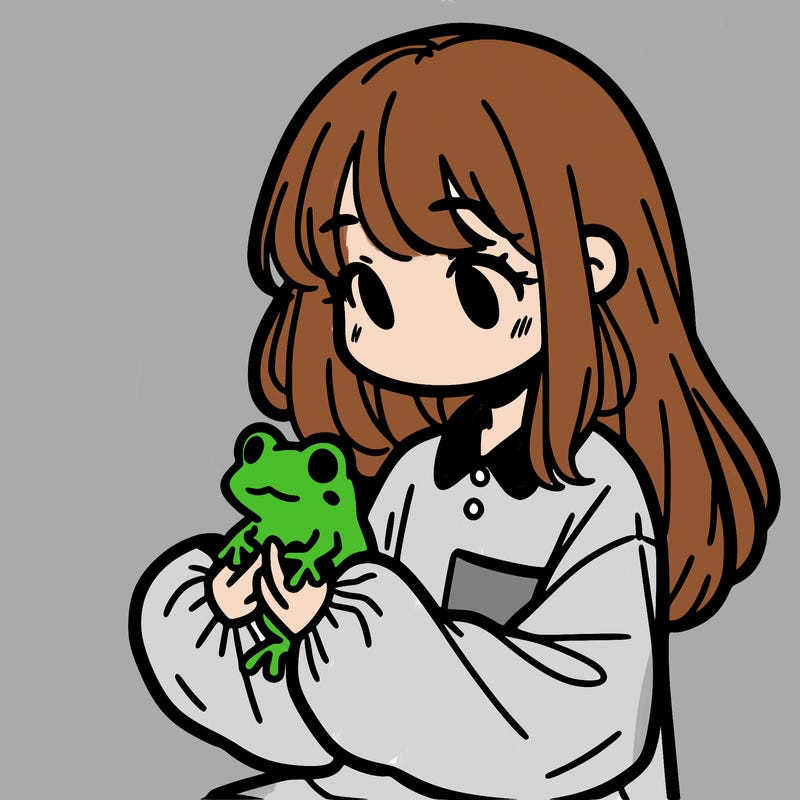 girl with long hair and a oversized shirt. and she is holding a frog