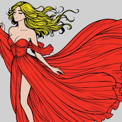 realistic woman in dress flowing the the wind