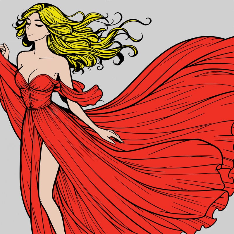 realistic woman in dress flowing the the wind
