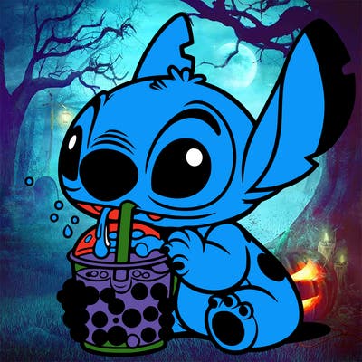 stitch eating boba