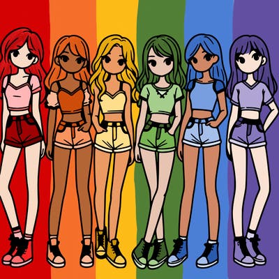 a group of girls wearing crop tops and shorts