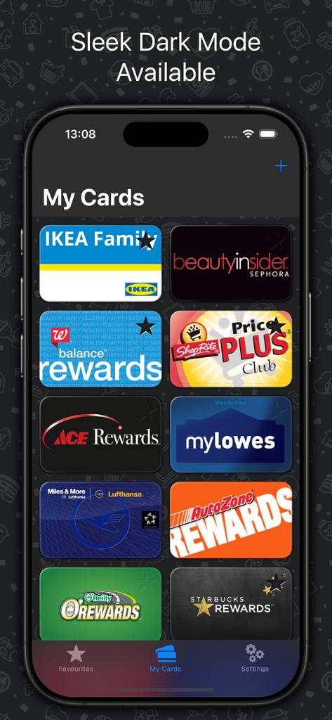Oyko - Loyalty Cards Wallet - Oyko app showing digital loyalty cards in dark mode