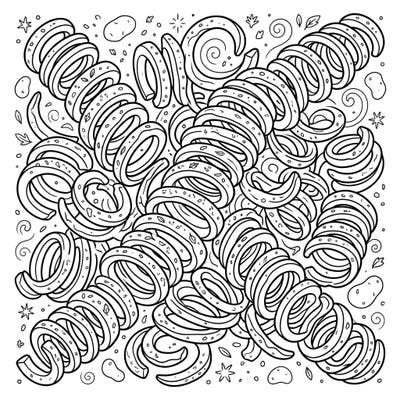Unleash your creativity with this delightful coloring page featuring an abundance of seasoned curly fries. It's a deliciously fun activity, perfect for anyone craving a unique and engaging artistic challenge.
