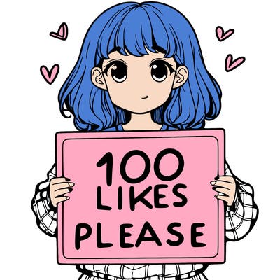 a girl holding a sign saying 100 likes please