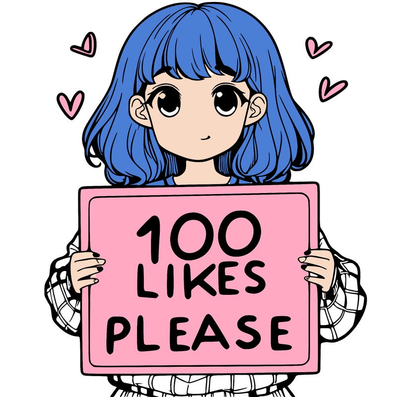 a girl holding a sign saying 100 likes please
