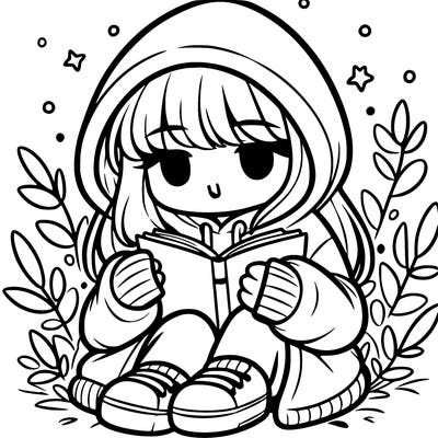 girl in oversized hoodie reading a book