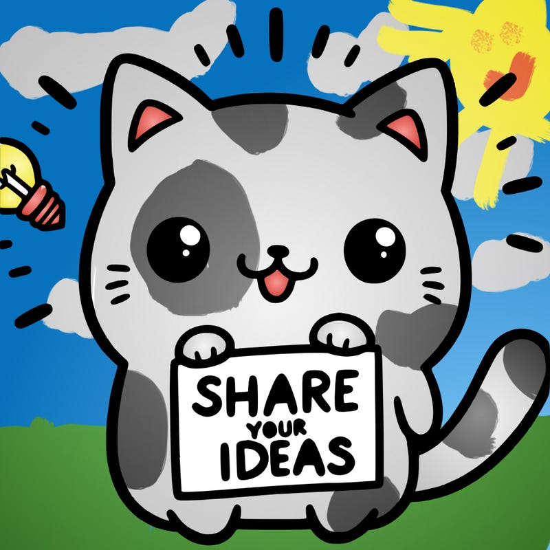 a cute cat saying share your ideas