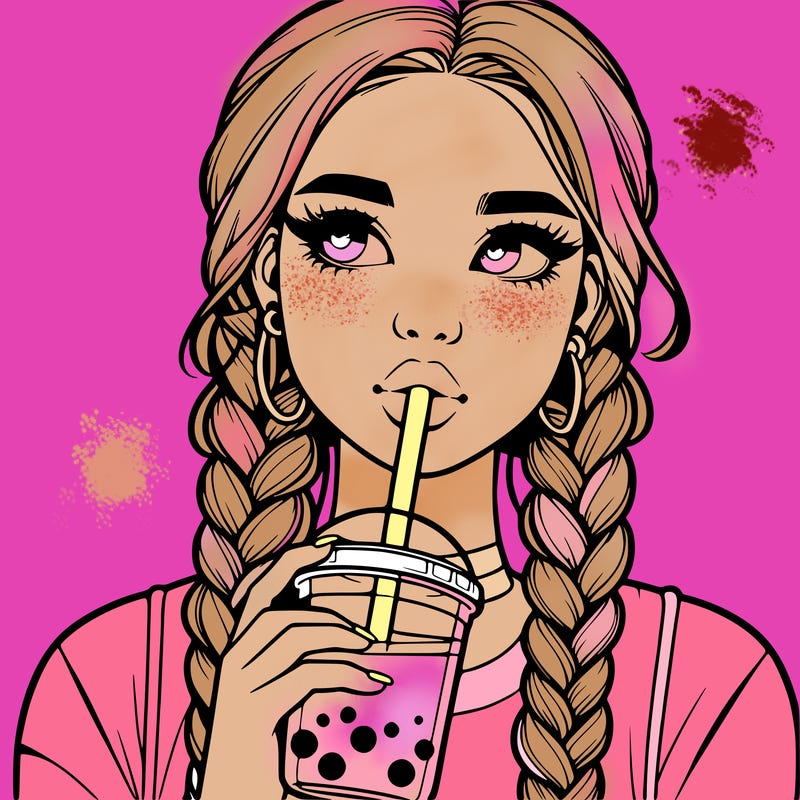 realistic girl with braided hair drinking boba