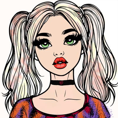 realistic girl with ponytails and lips