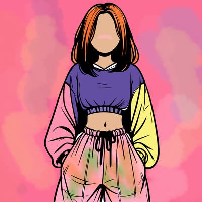 realistic girl faceless with baggy pants and a crop top