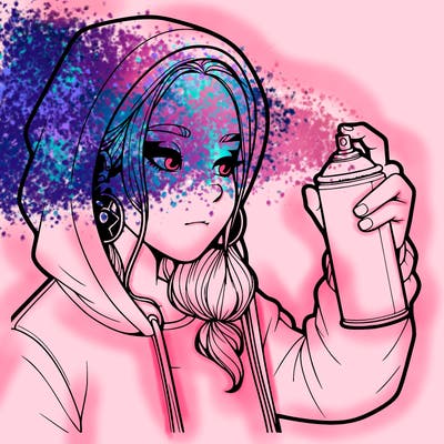 a realistic girl, spray painting