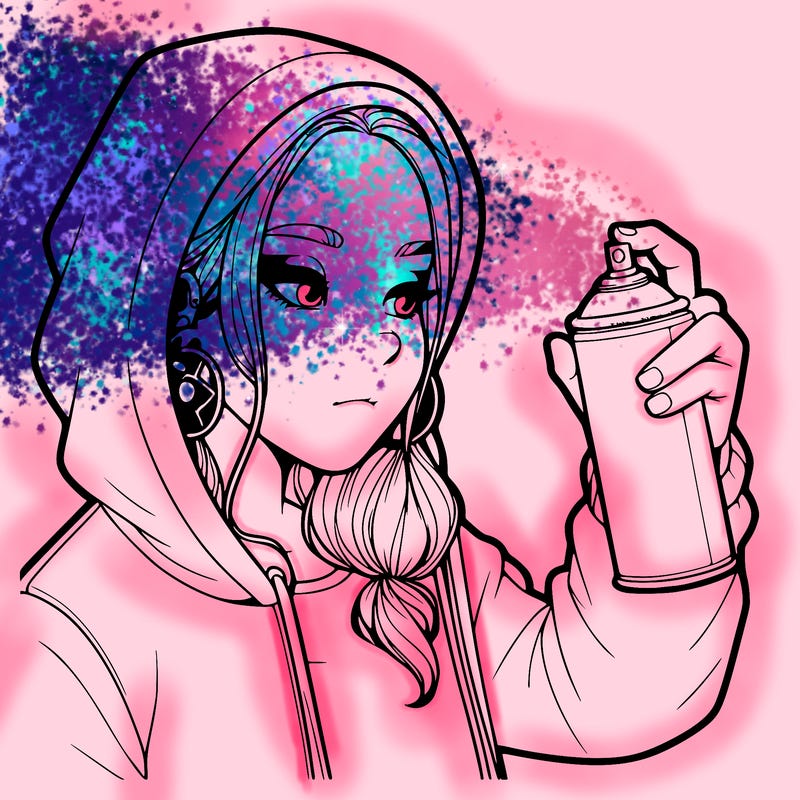 a realistic girl, spray painting