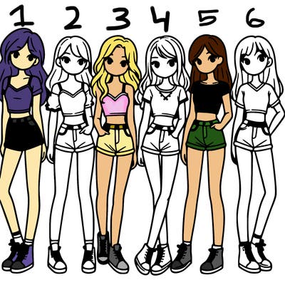 a group of girls wearing crop tops and shorts