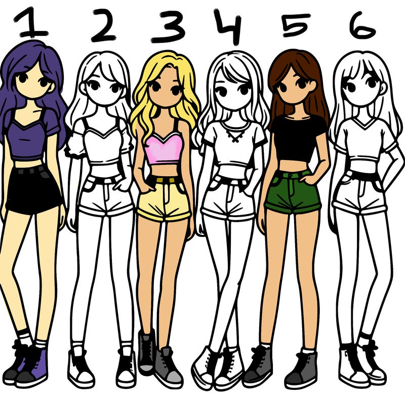 a group of girls wearing crop tops and shorts