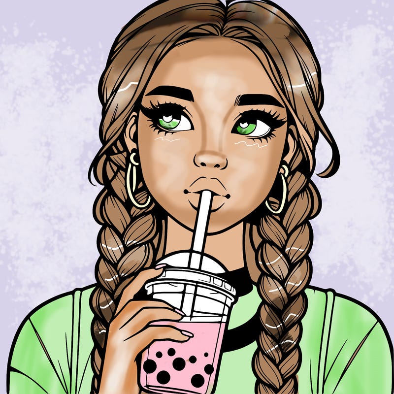 realistic girl with braided hair drinking boba