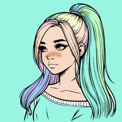 realistic girl with a high ponytail