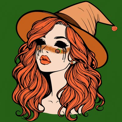 realistic witch girl with wavy hair and lips