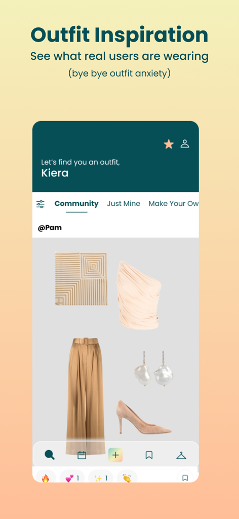 Outfit Maker - Pronti AI - A screenshot of the Pronti AI app's Outfit Inspiration screen, showing a curated fashion look from the user community.