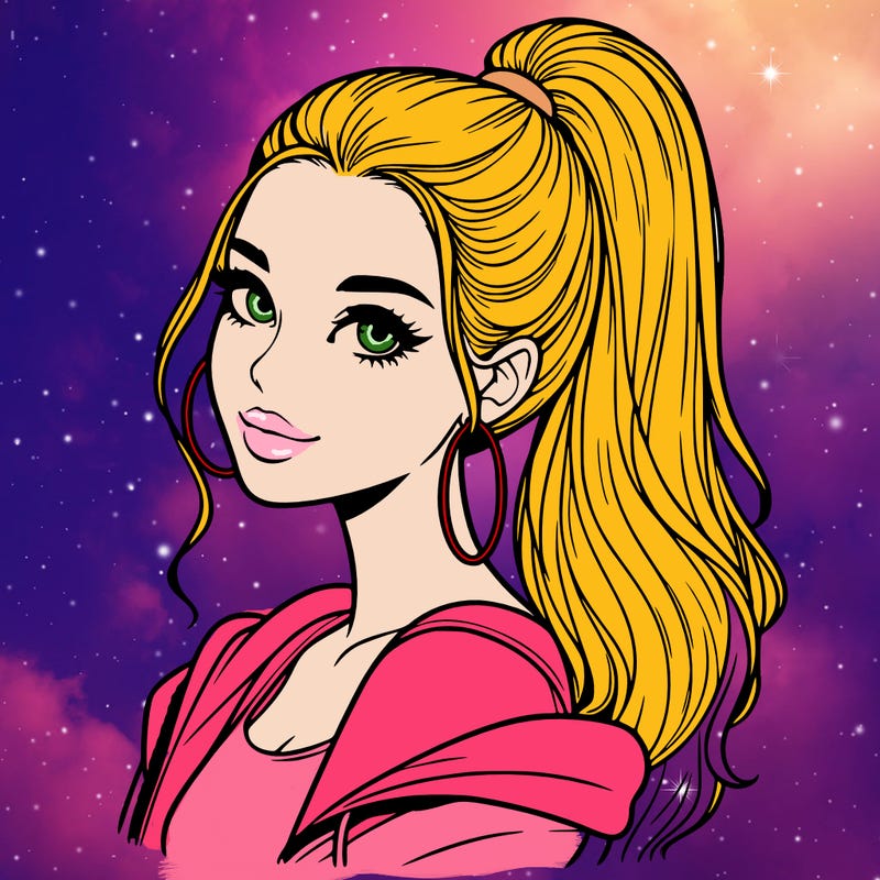 realistic girl with a high ponytail