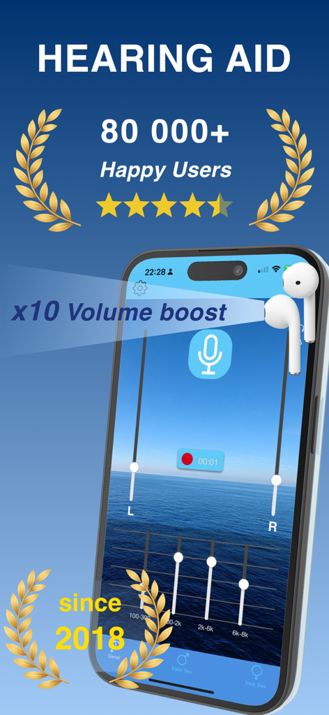 Hearing Aid: Listening Device - Hearing Aid app on iPhone featuring volume boost and audio equalizer