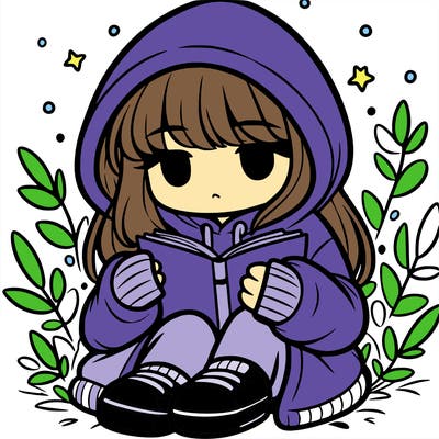 girl in oversized hoodie reading a book