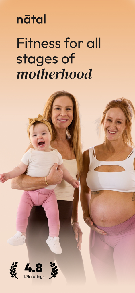 Natal - Pregnancy & Postpartum - Two smiling women, one pregnant and one holding a baby, representing fitness for all stages of motherhood on the Natal app