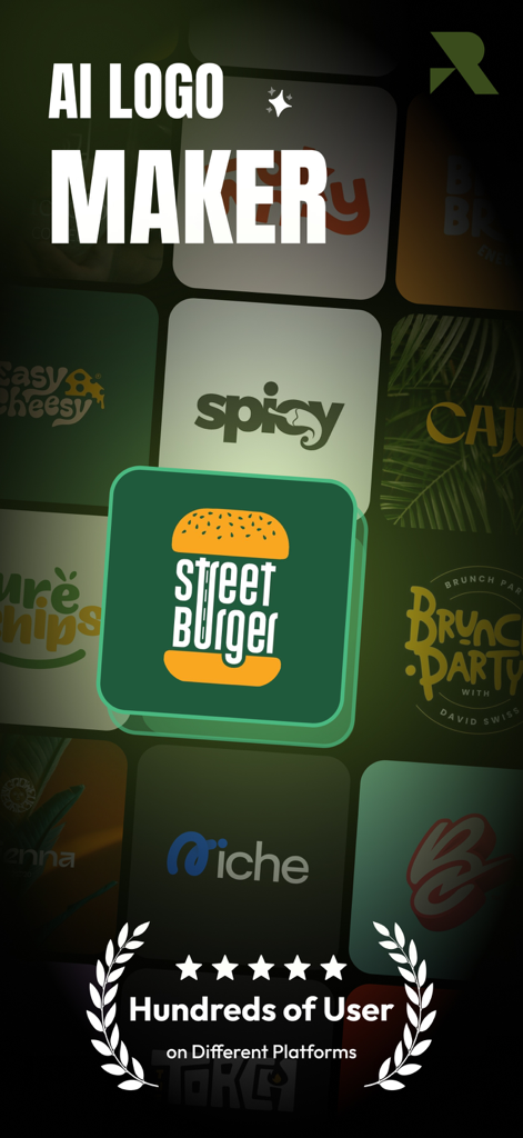 Eine Präsentation verschiedener professioneller Geschäftslogos, die mit einer KI-Logo-Maker-App erstellt wurden