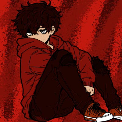 a male hoddie ripped jeans messy hair anime