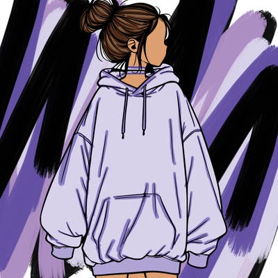 realistic girl with a oversized sweatshirt on and a bun