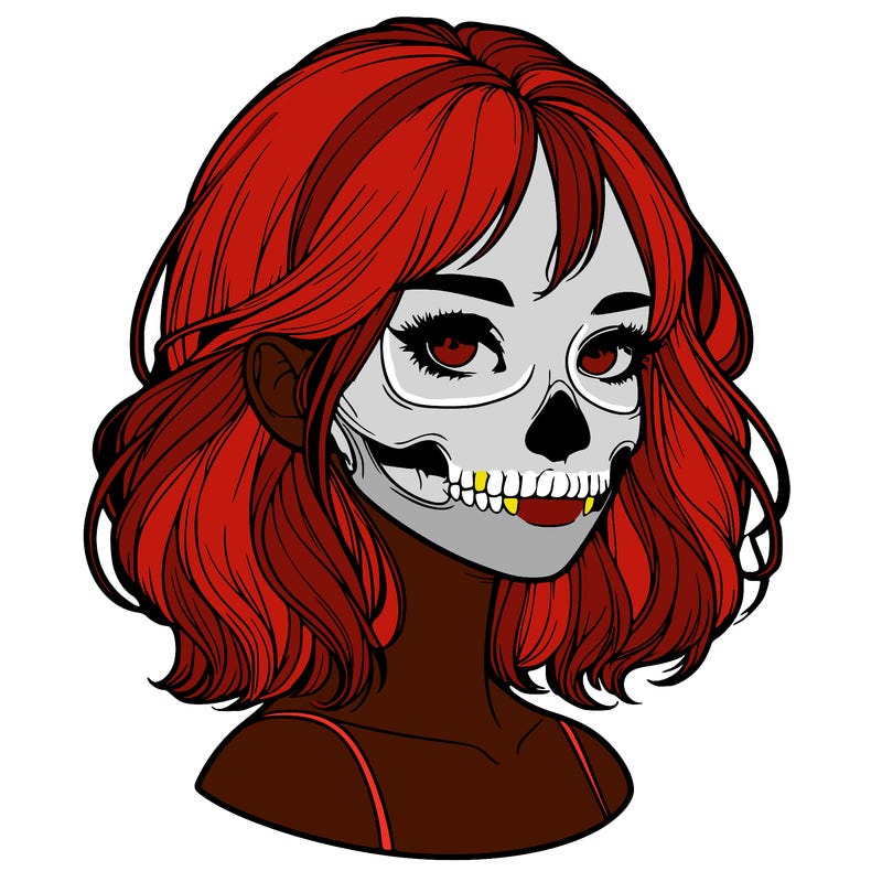 realistic girl with skull